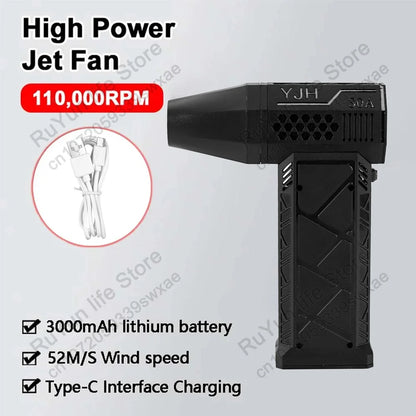 High Speed Violent Blower Powerful Mini Turbo Jet Fan Handheld Brushless Motor 130,000 RPM Wind Speed 52m/s Industrial Duct Tool