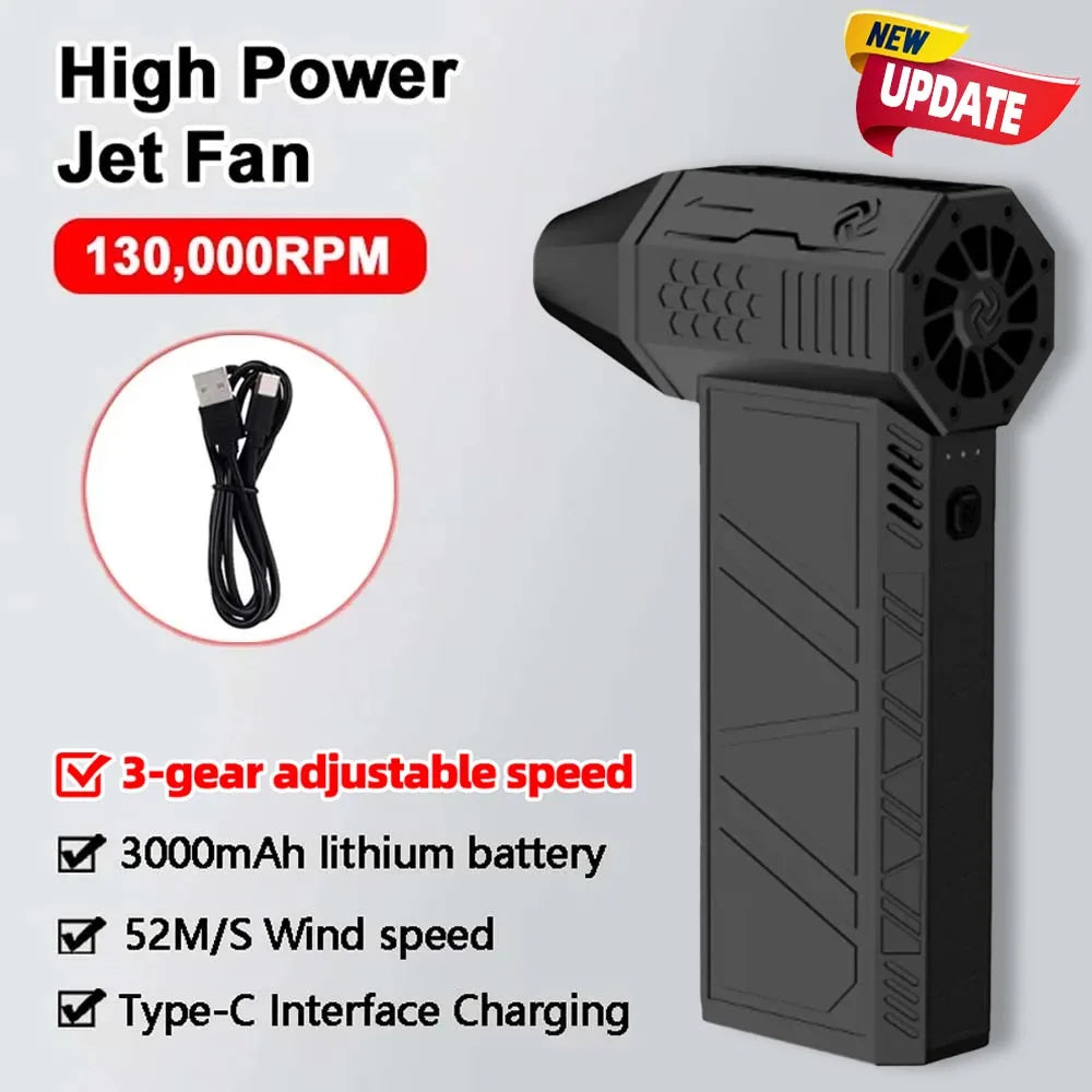 High Speed Violent Blower Powerful Mini Turbo Jet Fan Handheld Brushless Motor 130,000 RPM Wind Speed 52m/s Industrial Duct Tool