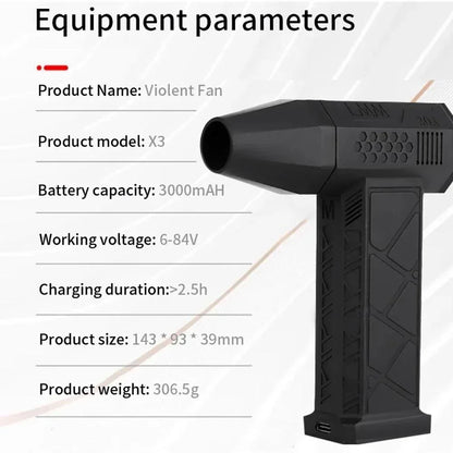 High Speed Violent Blower Powerful Mini Turbo Jet Fan Handheld Brushless Motor 130,000 RPM Wind Speed 52m/s Industrial Duct Tool